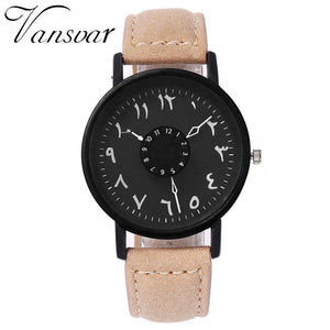 Vansvar Brand Black White Lover's Couple Watches Unique Arabic Numbers Leather Women Quartz Wristwatch Luxury Brand Clock