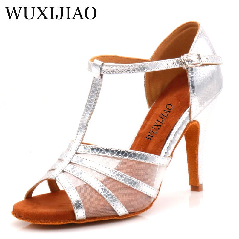 women's latin dance shoes Rhinestone Size US 4-12 bronze Salsa Satin Shoes For Comfortable 10cm Heel Height Dancing