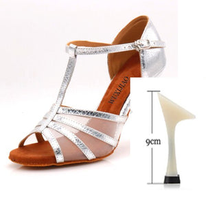 women's latin dance shoes Rhinestone Size US 4-12 bronze Salsa Satin Shoes For Comfortable 10cm Heel Height Dancing