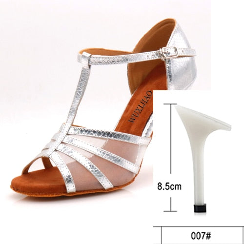 women's latin dance shoes Rhinestone Size US 4-12 bronze Salsa Satin Shoes For Comfortable 10cm Heel Height Dancing