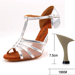 women's latin dance shoes Rhinestone Size US 4-12 bronze Salsa Satin Shoes For Comfortable 10cm Heel Height Dancing