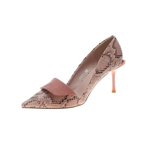 Elegant Women Pumps High Heel Faux Snakeskin pattern Office Ladies Pink Shoes Sexy Pointed Toe Women Party Wedding Shoes