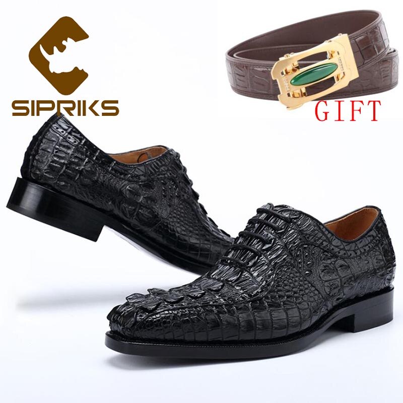 Sipriks Mens Italian Handmade Crocodile Skin Leather Dress Oxfords Luxury Brand Male Wedding Social Gents Suits Shoes Blake Welt