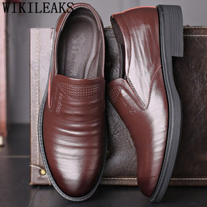 Loafers Mens Formal Shoes Genuine Leather Brown Dress Men Italian Shoes For Men Gents Shoes Zapatos De Hombre Casual Schuhe 2020