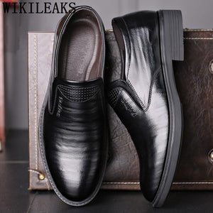 Loafers Mens Formal Shoes Genuine Leather Brown Dress Men Italian Shoes For Men Gents Shoes Zapatos De Hombre Casual Schuhe 2020