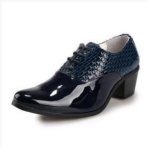 mens knit black party shoes gents man 6cm high heeled plait leather wedding shoes 2.3 inch heighten heel weave dress shoes braid