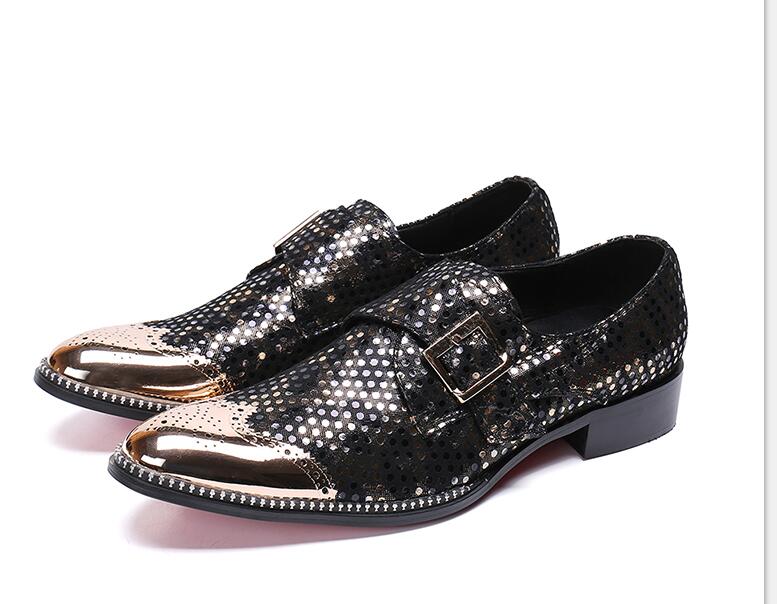 Luxury Evening Party Gold Metal Tip Crafted Slip-on Shoes Men Fashion Dress Shoes Wedding Prom Banquet Italian Loafers Gents