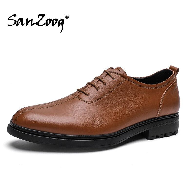 Genuine Leather Oxford Shoes For Men Oxfords Formal Mens Social Shoe Dress Office Wedding Scarpe Uomo Eleganti Gents Party Brown