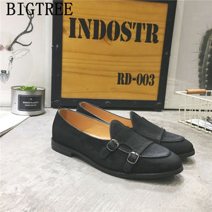 Loafers Black Double Monk Strap Shoes Formal Dress Business Shoes Men Oxford Leather Fashion Gents Shoes Mocassin Homme De Luxe