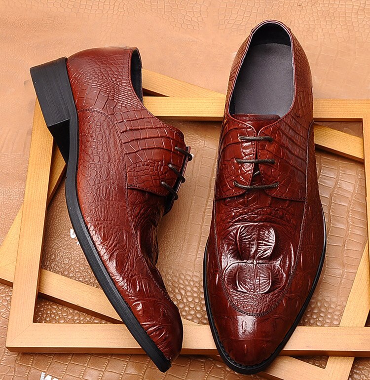 QYFCIOUFU 2019 Mens Crocodile Shoes Classic Man Genuine Cow Leather Oxfords Dress Shoes Business Formal Gents Suit Wedding Shoes