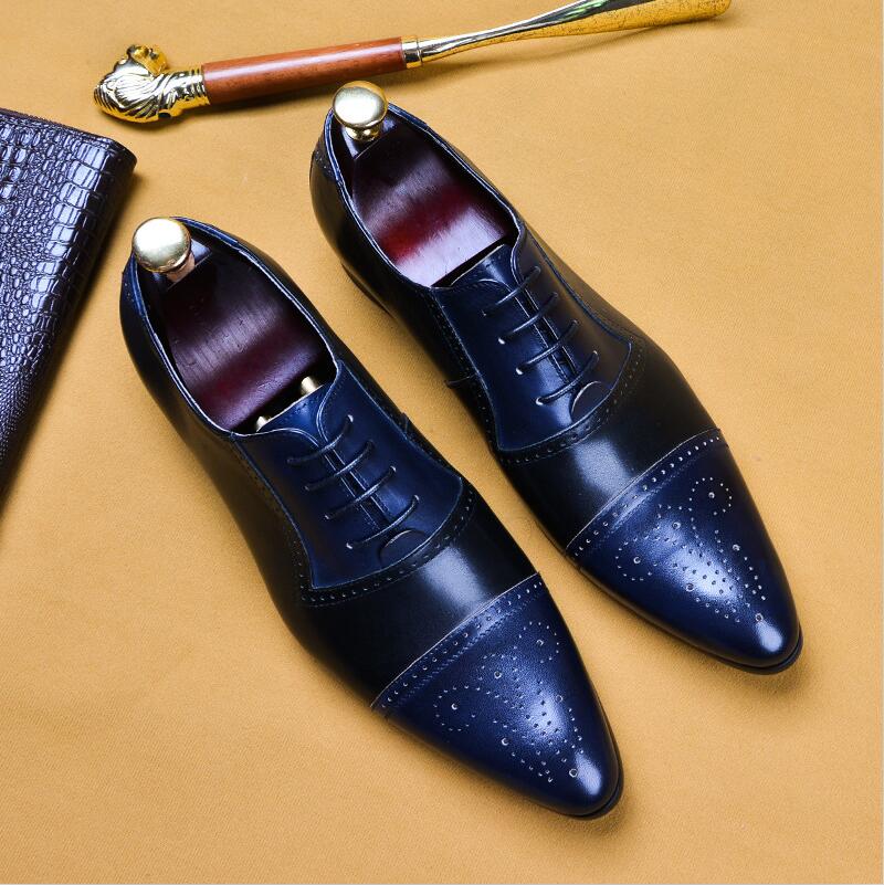 Italian Stylish Men's Dress Shoes Fashion Oxford Shoes Gents Outfit Party Wedding Leather Male Brogues Footwear  Big Size 37-46