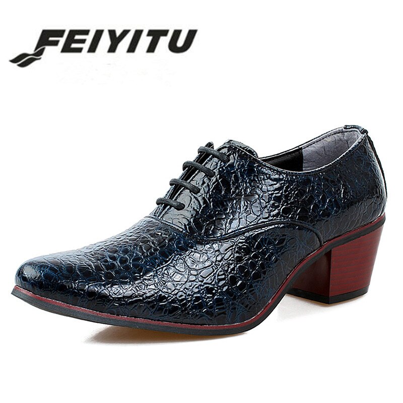 feiyitumens 6cm high heel dress shoes fashion croco grain pointed toe wedding shoes mans heighten gents high-heeled party leathe