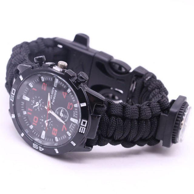 Paracord Survival Watch Bracelets for Men Women Outdoor Compass Bangles Umbrella Rope Knife 6 in 1 Multi-function Bracelets