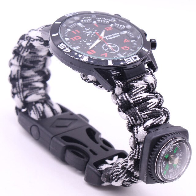 Paracord Survival Watch Bracelets for Men Women Outdoor Compass Bangles Umbrella Rope Knife 6 in 1 Multi-function Bracelets