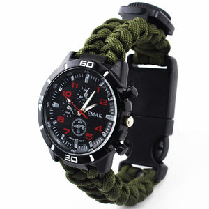 Survival Watch Outdoor Camping Equipment Tools Multi-functional Tools kit Compass Thermometer Rescue Paracord Bracelet Equipment