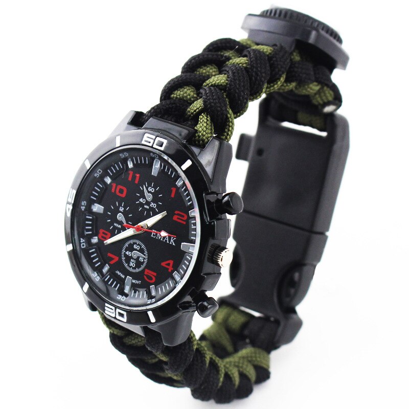 Survival Watch Outdoor Camping Equipment Tools Multi-functional Tools kit Compass Thermometer Rescue Paracord Bracelet Equipment