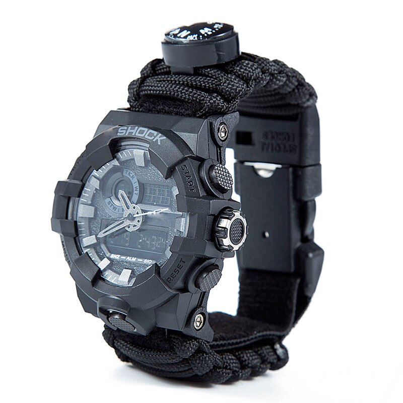 Outdoor Camping Survival Watch Multi-functional Waterproof Paracord Watch with Compass Whistle Thermometer Rescue Rope Survival