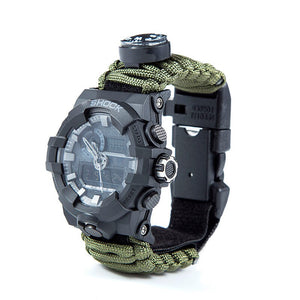 Outdoor Camping Survival Watch Multi-functional Waterproof Paracord Watch with Compass Whistle Thermometer Rescue Rope Survival