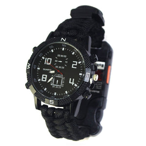 Outdoor Survival Multifunctional Watch All-in-one Watch with Compass Thermometer Whistle Umbrella Rope Woven New Arrival