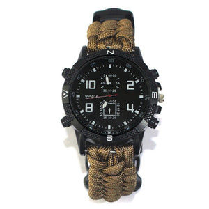 Outdoor Survival Multifunctional Watch All-in-one Watch with Compass Thermometer Whistle Umbrella Rope Woven New Arrival