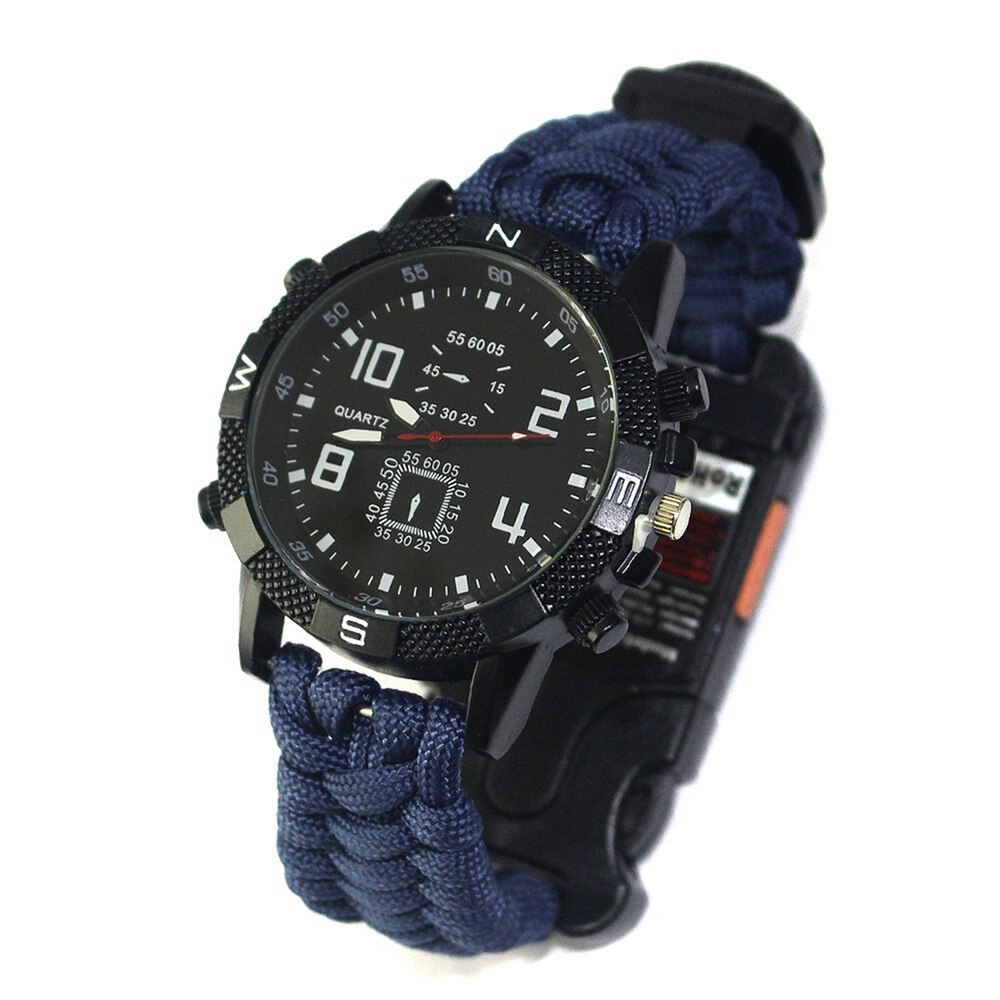 Outdoor Survival Multifunctional Watch All-in-one Watch with Compass Thermometer Whistle Umbrella Rope Woven New Arrival