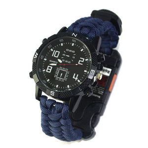 Outdoor Survival Multifunctional Watch All-in-one Watch with Compass Thermometer Whistle Umbrella Rope Woven New Arrival