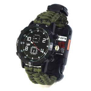 Outdoor Survival Multifunctional Watch All-in-one Watch with Compass Thermometer Whistle Umbrella Rope Woven New Arrival