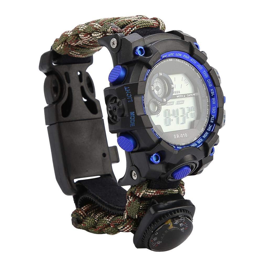 Survival Outdoor Bracelet Watch Emergency Multi-functional Waterproof 50M Paracord Knife Compass Thermometer Whistles First Aid