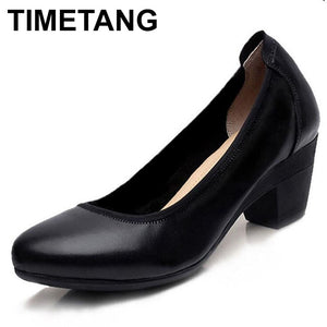 TIMETANG Super Soft & Flexible Pumps Shoes Women OL Pumps Spring Mid Heels Offical Comfortable Shoes Size 34-43 C330